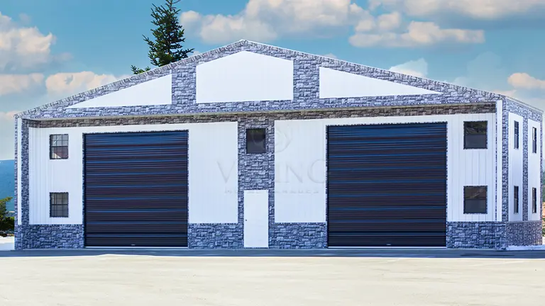 60x24x14 Commercial Garage With Stone Printed Panels